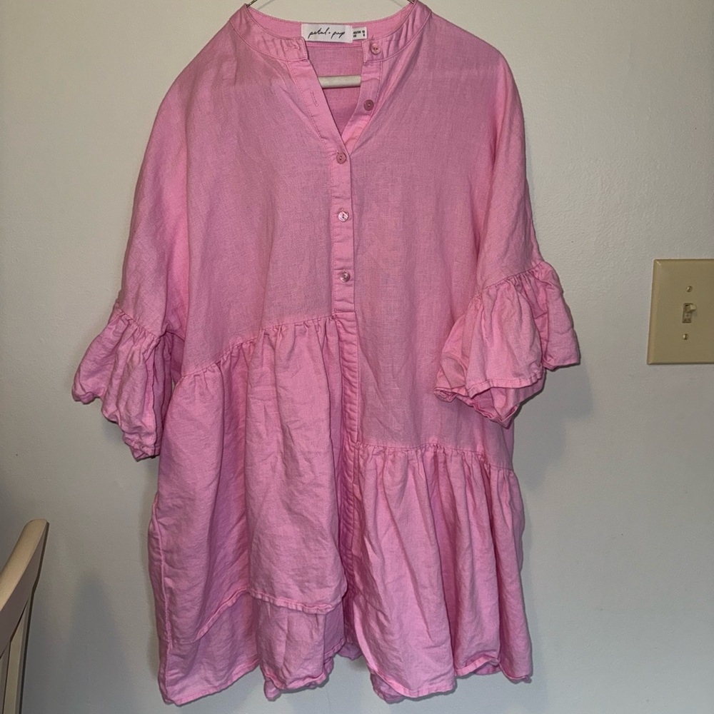 Petal & Pup Pink Linen Mini Dress